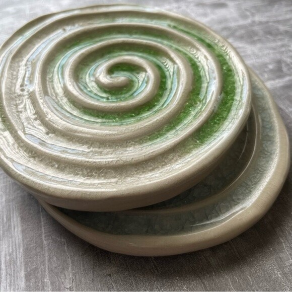 NWOT Coasters Ceramic & Glass Handmade Set of 2 - Picture 1 of 9